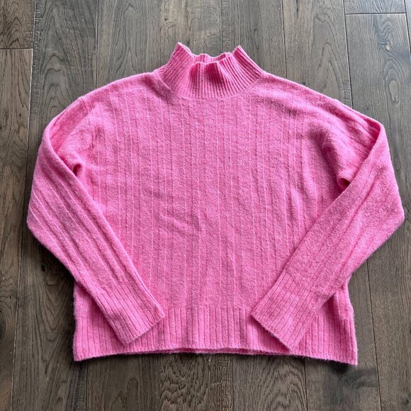 J. Crew Pink Ribbed Mock Neck Sweater Merino Wool Alpaca Blend Soft Knit Size S - Picture 2 of 7